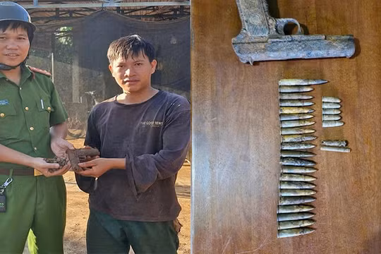 Gia Lai: Đào bồn cà phê, một người dân phát hiện hàng chục viên đạn và súng