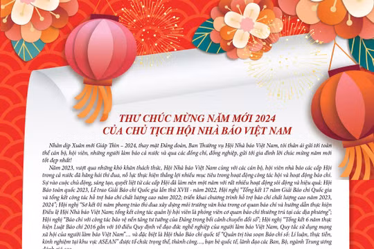 Thư chúc mừng năm mới 2024 của Chủ tịch Hội Nhà báo Việt Nam