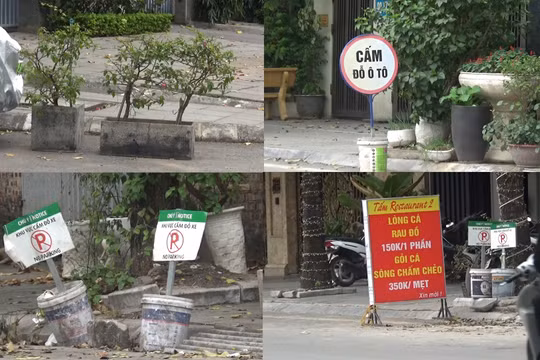 Hà Nội: "Vô tư" đặt chướng ngại vật, dựng cọc cấm đỗ xe