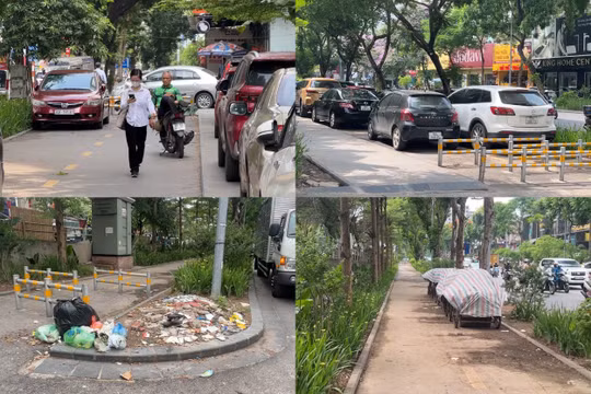 Đường đi bộ tại Hà Nội thành bãi trông xe, tập kết rác thải nhếch nhác