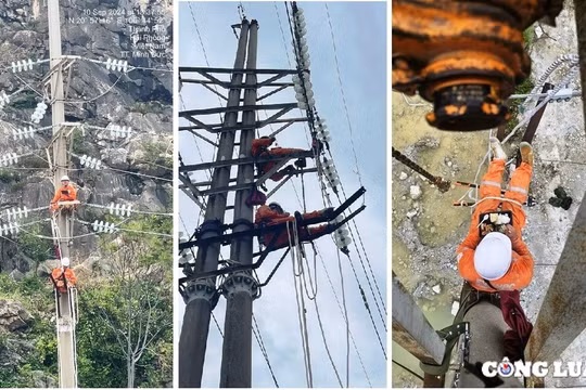 Những 'chiến sĩ áo cam' Hà Tĩnh 'ăn trên cột điện, ngủ tại hiện trường' để nhanh chóng cấp điện trở lại cho dân