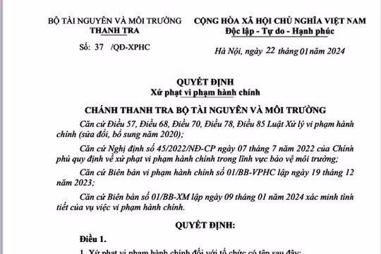 Vi phạm môi trường, 1 công ty ở Hải Dương bị phạt gần 500 triệu đồng