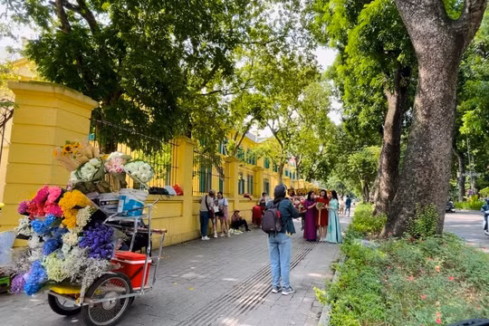 Phố mùa thu đẹp nhất Hà Nội tấp nập người và hoa