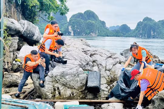 Hội viên nhà báo tỉnh Quảng Ninh tích cực tham gia thu gom rác thải tại Vịnh Hạ Long