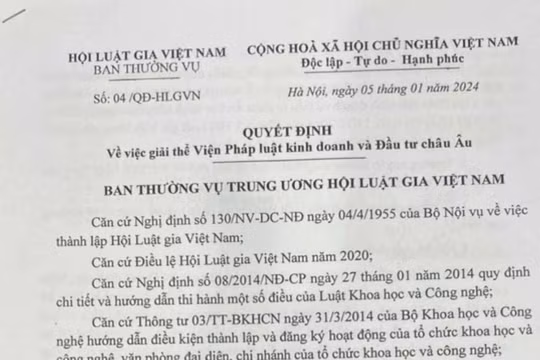 Quyết định giải thể Viện Pháp luật kinh doanh và Đầu tư châu Âu