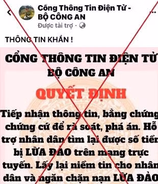 Cảnh báo mạo danh Cổng Thông tin điện tử Bộ Công an thu hồi tiền lừa đảo