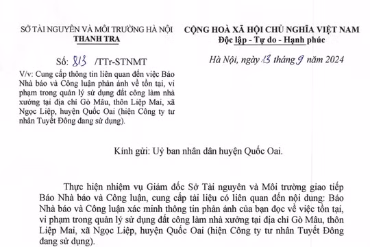 Thanh tra Sở Tài nguyên và Môi trường Hà Nội chỉ đạo sau phản ánh của Báo Nhà báo và Công luận