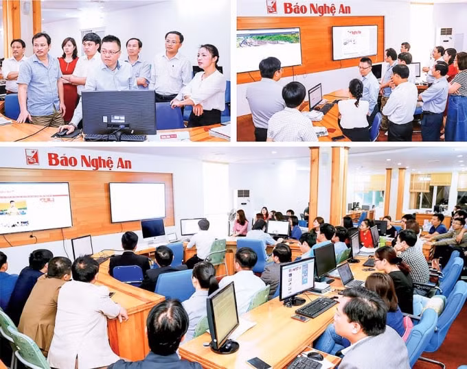 Các đoàn công tác Thông tấn xã Việt Nam, Báo Hà Tĩnh thăm Tòa soạn hội tụ Báo Nghệ An. Ảnh tư liệu
