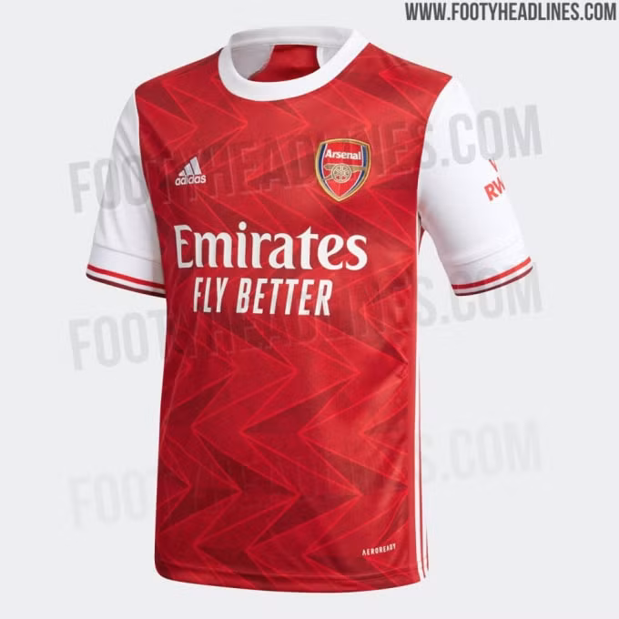 Mẫu áo đấu sân nhà Arsenal 2020 – 2021 màu đỏ truyền thống kết hợp cùng những nét cắt kim cương.