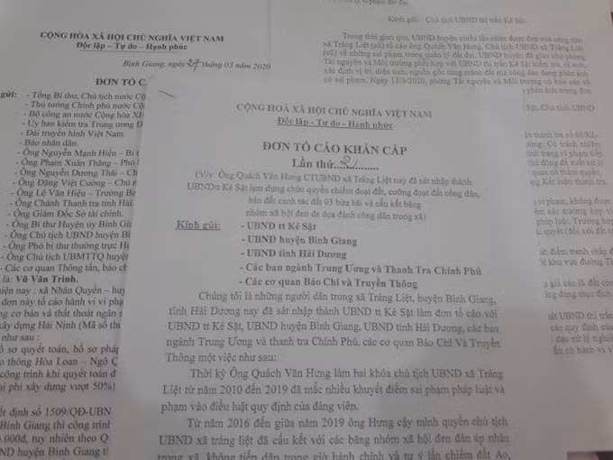 Đơn thư tố cáo của công dân.