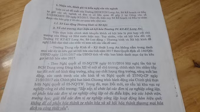 Theo Sở LĐTBXH tỉnh Long An, Trường Trung cấp Kinh tế - Kỹ thuật Long An không nằm trong danh mục các dự án xã hội hóa của tỉnh năm 2017.