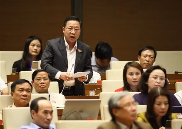 Đại biểu Quốc hội Lưu Bình Nhưỡng chất vấn Thủ tướng Nguyễn Xuân Phúc. Ảnh: TTXVN