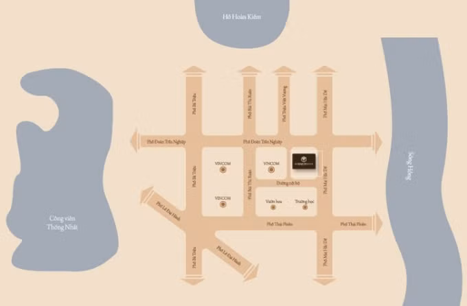 Hoàng Thành Tower nằm tại trung tâm Thủ đô, điểm giao cắt của ba trục đường Mai Hắc Đế, Thái Phiên và Đoàn Trần Nghiệp.