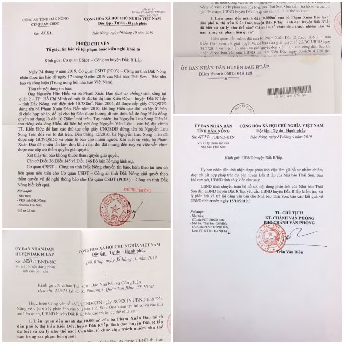 Văn bản chỉ đạo trả lời báo chí của UBND tỉnh, phiếu chuyển của Công an tỉnh Đắk Nông ...