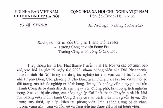 Hội Nhà báo TP Hà Nội yêu cầu xử lý nghiêm những đối tượng hành hung phóng viên Đài Hà Nội