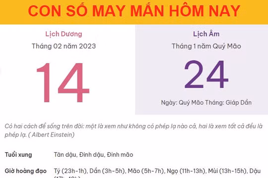 Con số may mắn hôm nay 14/2/2023 thứ 3, ngày 24/1 âm lịch