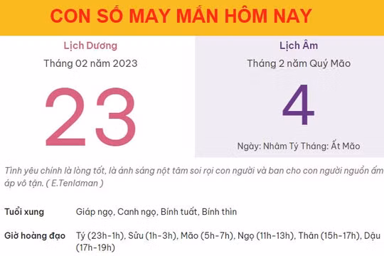 Con số may mắn hôm nay 23/2/2023 thứ 5, ngày 4/2 âm lịch