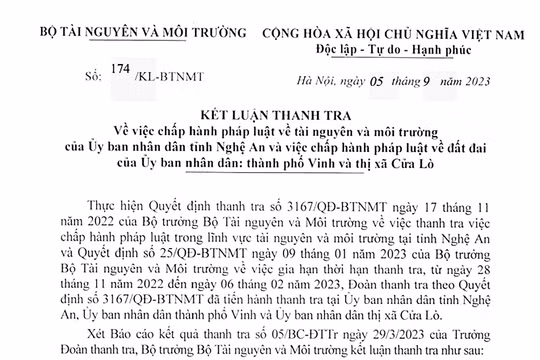 Phát hiện nhiều sai phạm trong việc giao, cho thuê, chuyển mục đích sử dụng đất trên địa bàn tỉnh Nghệ An