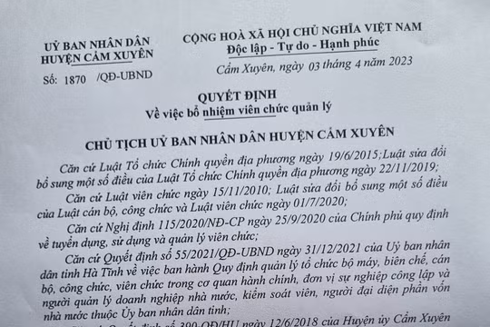 Huyện Cẩm Xuyên (Hà Tĩnh) bổ nhiệm Phó Giám đốc Trung tâm Y tế thiếu tiêu chuẩn