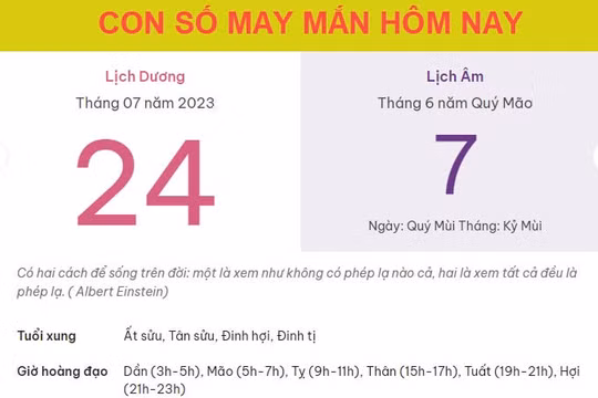 Con số may mắn hôm nay 24/7/2023 thứ 2, ngày 7/6 âm lịch