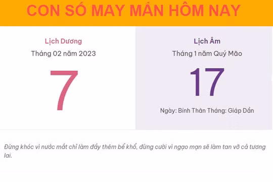 Con số may mắn hôm nay 7/2/2023 thứ 3, ngày 17/1 âm lịch
