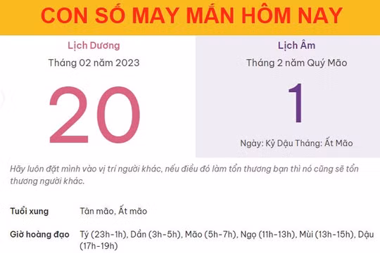 Con số may mắn hôm nay 20/2/2023 thứ 2, ngày 1/2 âm lịch