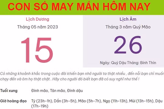 Con số may mắn hôm nay 16/5/2023 thứ 3, ngày 27/3 âm lịch