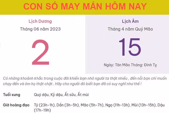 Con số may mắn hôm nay 2/6/2023 thứ 6, ngày 15/4 âm lịch