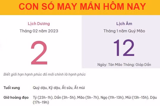 Con số may mắn hôm nay 2/2/2023 thứ 5, ngày 12/1 âm lịch