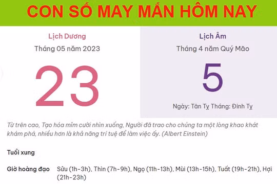 Con số may mắn hôm nay 23/5/2023 thứ 3, ngày 5/4 âm lịch