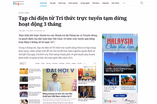 Tạp chí điện tử Tri thức trực tuyến (Zing News) bắt đầu tạm dừng hoạt động 3 tháng