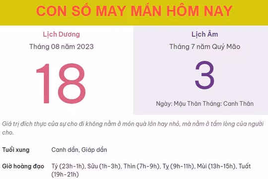 Con số may mắn hôm nay 18/8/2023 thứ 6, ngày 3/7 âm lịch