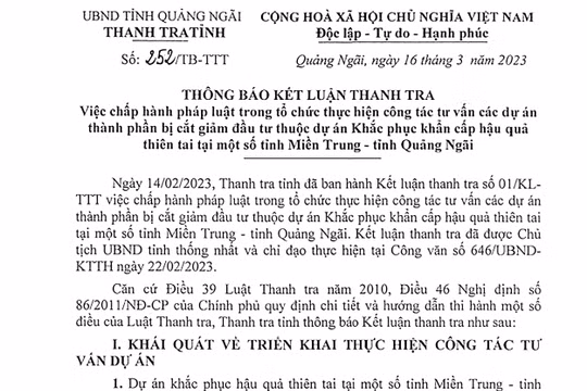 Phát lộ những sai phạm tại dự án Khắc phục khẩn cấp hậu quả thiên tai một số tỉnh miền Trung- tỉnh Quảng Ngãi