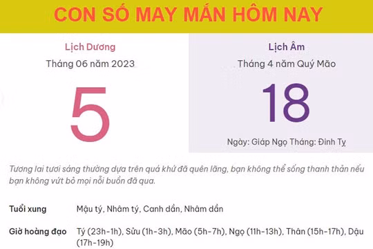 Con số may mắn hôm nay 5/6/2023 thứ 2, ngày 18/4 âm lịch