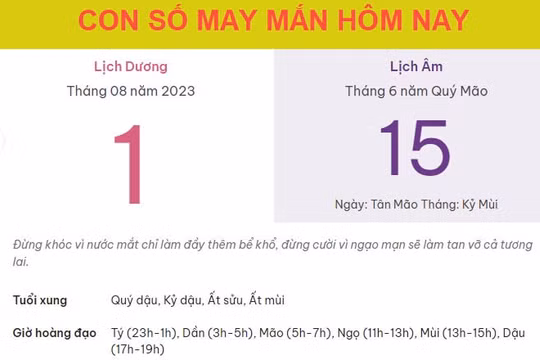 Con số may mắn hôm nay 1/8/2023 thứ 3, ngày 15/6 âm lịch