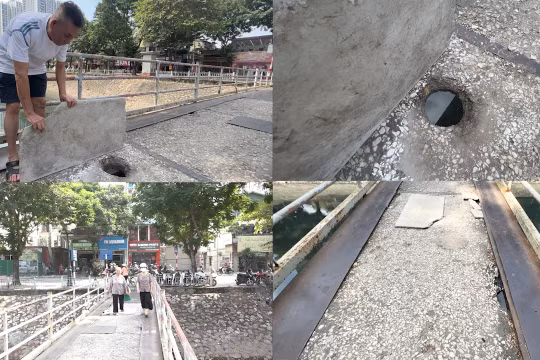 Cầu đi bộ xuống cấp, thủng nhiều lỗ khiến người dân bất an