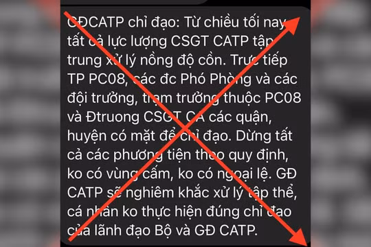 Thông báo "Giám đốc Công an TP. HCM chỉ đạo xử lý nồng độ cồn" là giả