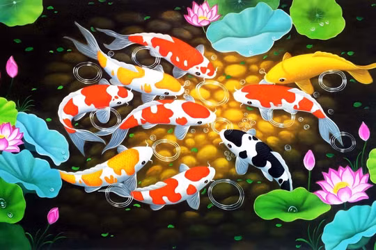 Ý nghĩa tranh cửu ngư quần hội phong thủy treo trong nhà