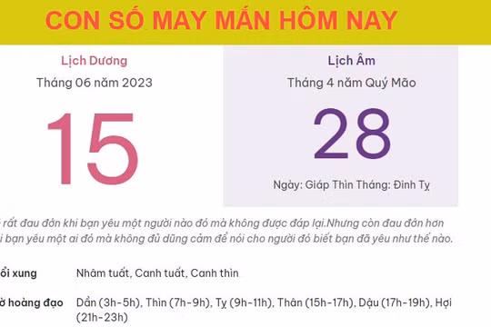 Con số may mắn hôm nay 15/6/2023 thứ 5, ngày 28/4 âm lịch
