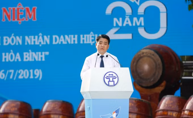 Đồng chí Nguyễn Đức Chung - Chủ tịch UBND thành phố Hà Nội phát biểu tại buổi lễ. Ảnh: hanoimoi