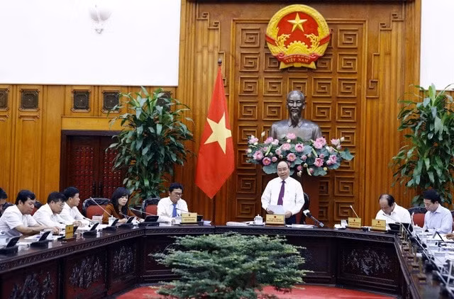Thủ tướng Nguyễn Xuân Phúc đã làm việc với cán bộ chủ chốt của Đài Truyền hình Việt Nam tại Trụ sở Chính phủ. Ảnh: PV