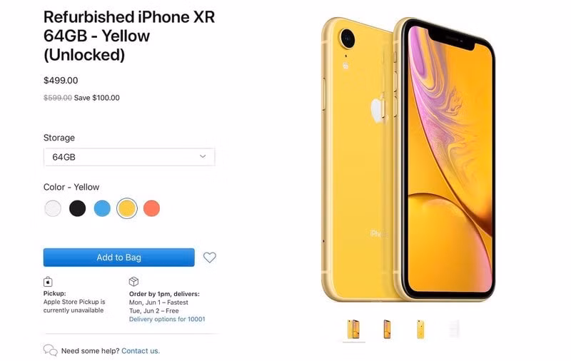 iPhone XR Refurbished được bán ra với giá rẻ hơn khoảng 16%.