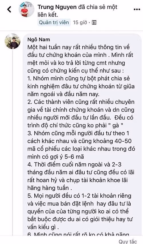 Tài khoản có tên Ngô Nam lên tiếng trên mạng xã hội.