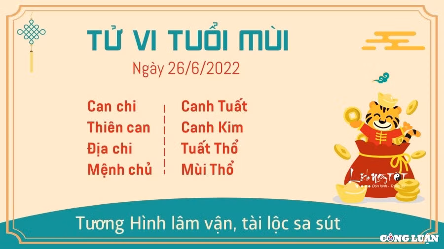 Tử vi tuổi Mùi ngày 28/5/2022 âm lịch: Chính Ấn chiếu mệnh nói rằng tuổi Mùi hôm nay có được chỗ đứng trong công việc, lấy lại được danh dự đã mất. Tuy nhiên vận may chỉ xuất hiện ở những người hôm nay vẫn phải đi làm. Càng mềm dẻo, khiêm tốn thì may mắn càng đến nhanh hơn với bạn. Ngay lúc này, nôn nóng và cố chấp sẽ khiến tuổi này gặp bất lợi vì lâm Tương Hình. Thời buổi bây giờ giả khờ sẽ dễ sống hơn, giỏi quá làm gì chỉ khổ thân bạn mà thôi. Chung quy sự hiểu chuyện sự để tâm chỉ dành cho người đối tốt với mình, đừng tâm sự với người mới quen.