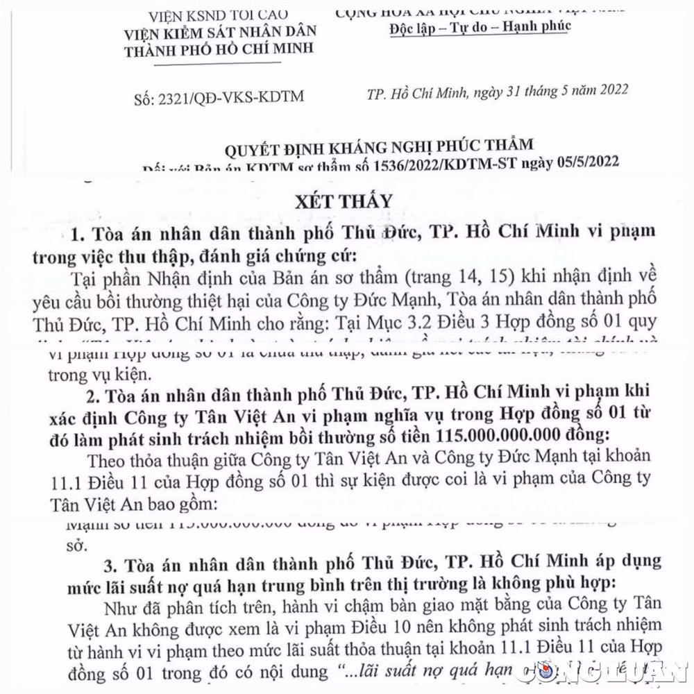 VKSND TP. HCM nêu ra hàng loạt vi phạm của TAND TP. Thủ Đức. 