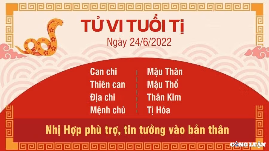 Xem tử vi hôm nay tuổi Tị: do có Nhị Hợp phù trợ, người tuổi Tị tin tưởng vào bản thân mình nên sẵn sàng nêu ý kiến trước tập thể. Quan điểm của bạn có thể khiến ai nấy đều đông tình, giúp tập thể có bước phát triển mới.Bản mệnh còn có cơ hội gặp người cùng chí hướng trong ngày hôm nay và đôi bên có thể hợp tác nhanh chóng. Những quan điểm trùng lặp liên tiếp khiến hai người nhanh chóng hiểu nhau và trở nên thân thiết.
