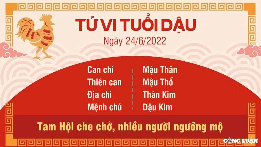 Tử vi tuổi Dậu ngày thứ Sáu: Dưới sự thúc đẩy của Tam Hội, người tuổi Dậu trở thành tấm gương sáng để mọi người trong tập thể noi theo. Bạn luôn sẵn sàng nhận các nhiệm vụ được phân công, không vì khó khăn, khúc mắc mà nghĩ đến việc từ bỏ.Với người làm đầu tư, kinh doanh, bạn tìm được chỗ đứng của mình trên thị trường nên chẳng còn sợ kẻ xấu tìm cách phá hoại. Nếu có thể, bạn nên dần suy tính đến việc mở rộng thị trường, thu hút những đối tượng khách hàng mới.