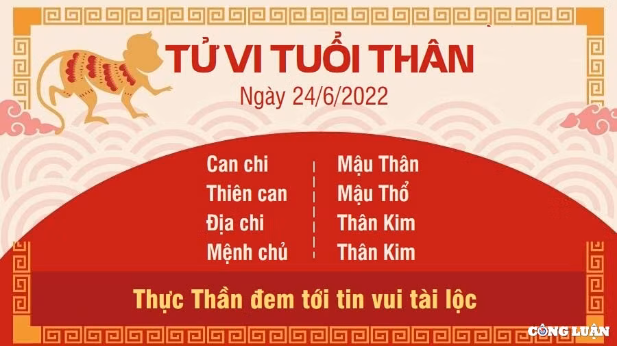 Tử vi tuổi Thân: Thực Thần đem lại cho người tuổi Thân tin vui trên phương diện tài lộc. Với người làm công việc tự do, bạn nhận được khoản tiền thù lao sau khi đã hoàn thành tốt hợp đồng được kí kết.Với người làm công ăn lương, nếu bạn đã sắp xếp thời gian để làm thêm các công việc tay trái thì nay là lúc bạn được tận hưởng thành quả. Túi tiền rủng rỉnh khiến bạn sẵn sàng mua những món đồ thiết yếu trong gia đình.