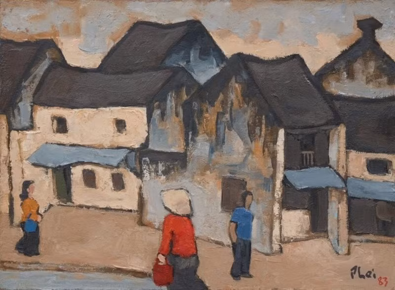 Phố Hàng Muối (sơn dầu trên vải, 1983). Tranh: Bùi Xuân Phái