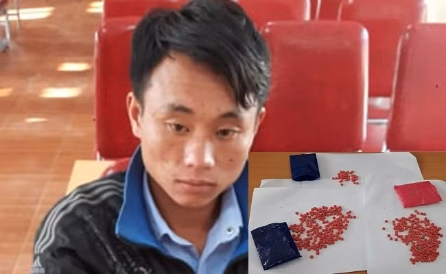 Đối tượng Lầu Bá Pó cùng tang vật. Ảnh: BĐBP NA